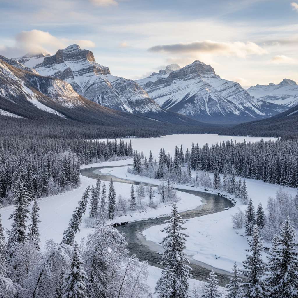 Scenic winter view of Banff Alberta
