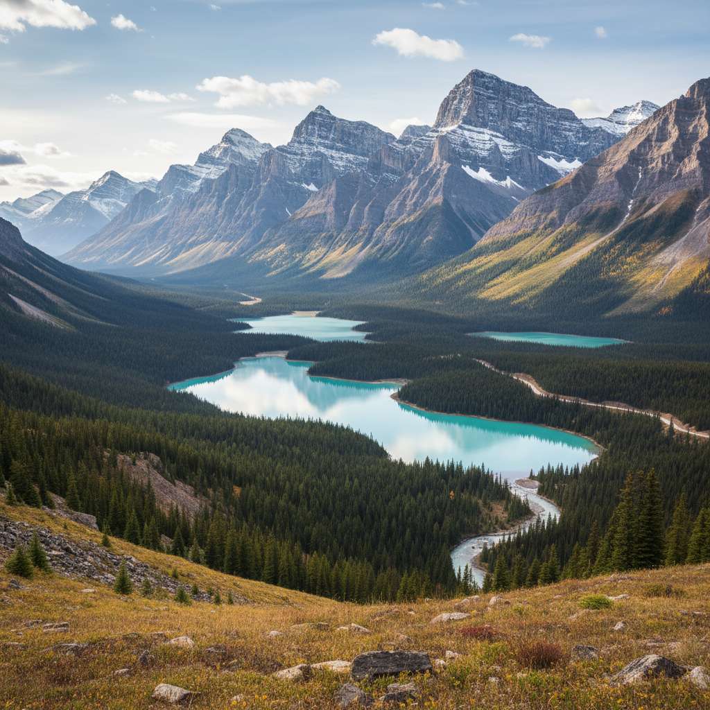 Panoramic view of the Canadian Rockies in winter