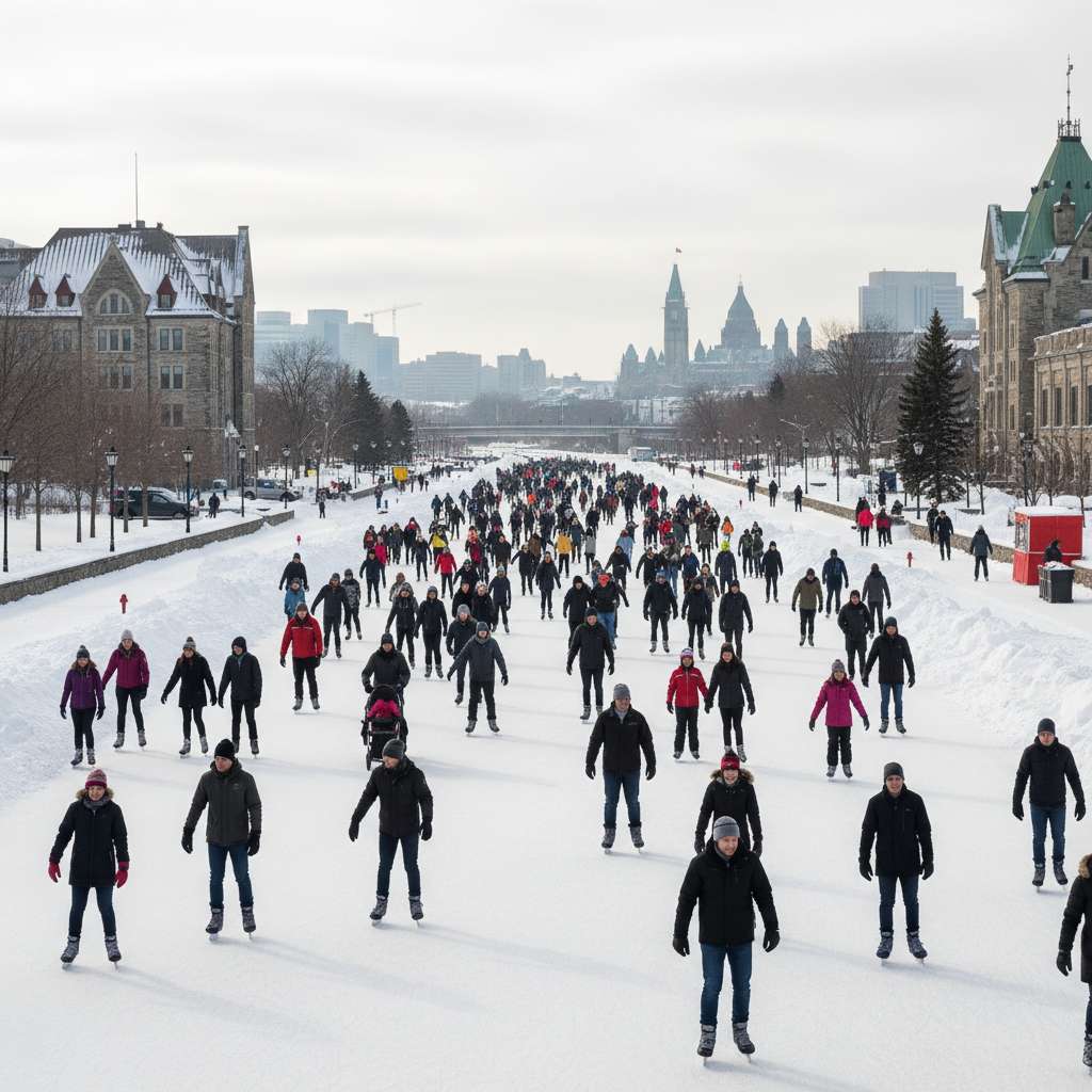 Crowd skating on the Rideau Canal in Ottawa