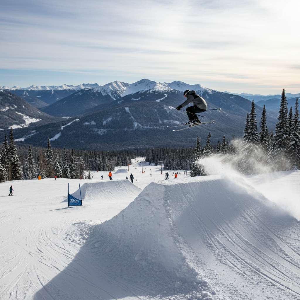 Skiers lining up at Whistler Blackcomb