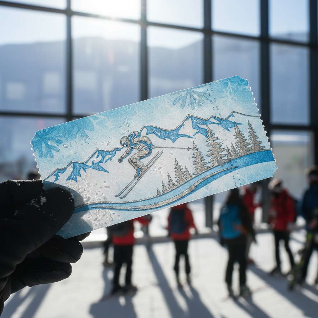 Close up of verified winter sports event ticket on a phone